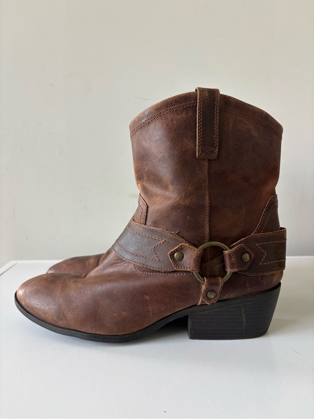 Mossimo Supply Co Brown Leather Harness Moto Boots Women’s 11 Western